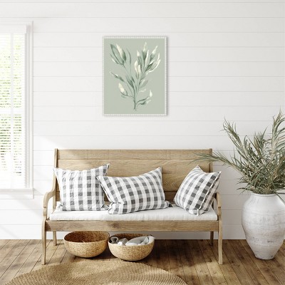Tonal Green Ferns Beaded Framed Canvas Wall Art