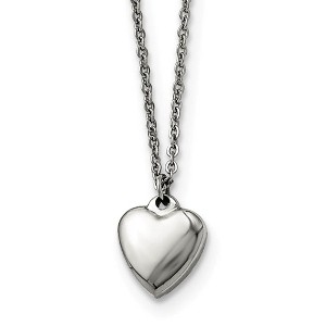Black Bow Jewelry Polished 11mm Heart Adjustable Necklace in Stainless Steel - 17 Inch - 1 of 4