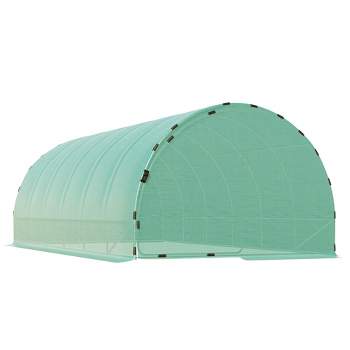 Outsunny 20' x 10' x 7' Walk-In Tunnel Greenhouse, Extra-Large Garden Hot House Kit with 2 Hinged Doors, Reinforced Steel Frame, PE Cover, Green
