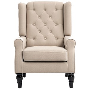 Wingback Accent Chair for Living Room, Button-Tufted Lounge Chair with Round Armrests and Wood Legs - 1 of 4