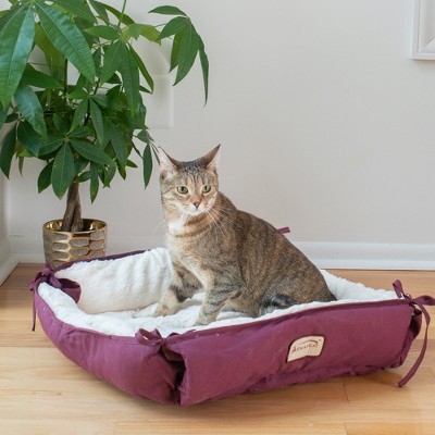 Burgundy and Ivory Waterproof Canvas Pet Bed with Plush Interior