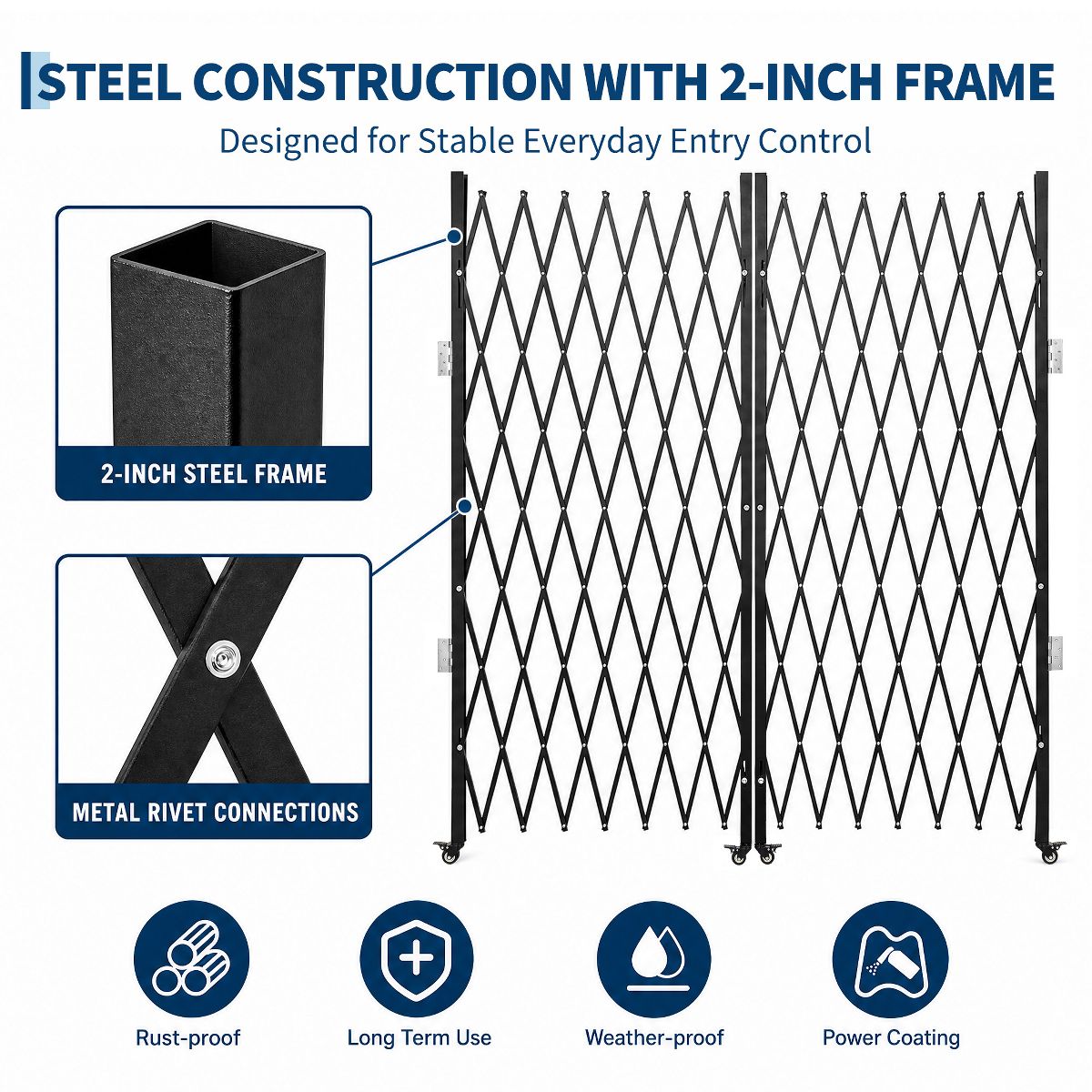 Double Folding Security Gate Aluminum Accordion Barrier with Locking Casters with 2 Locking Casters for Door Courtyard Garage - thumbnail 2