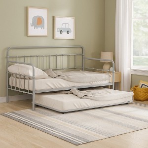 Royal Hampton Daybed with Pull Out Trundle, Classic Silver Metal Open Frame - 1 of 4