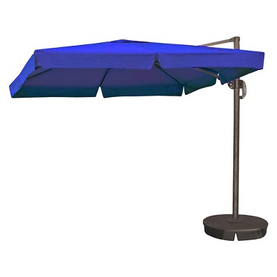 Island Umbrella Santorini II 10' Square Cantilever Umbrella With Valance in Blue Sunbrella