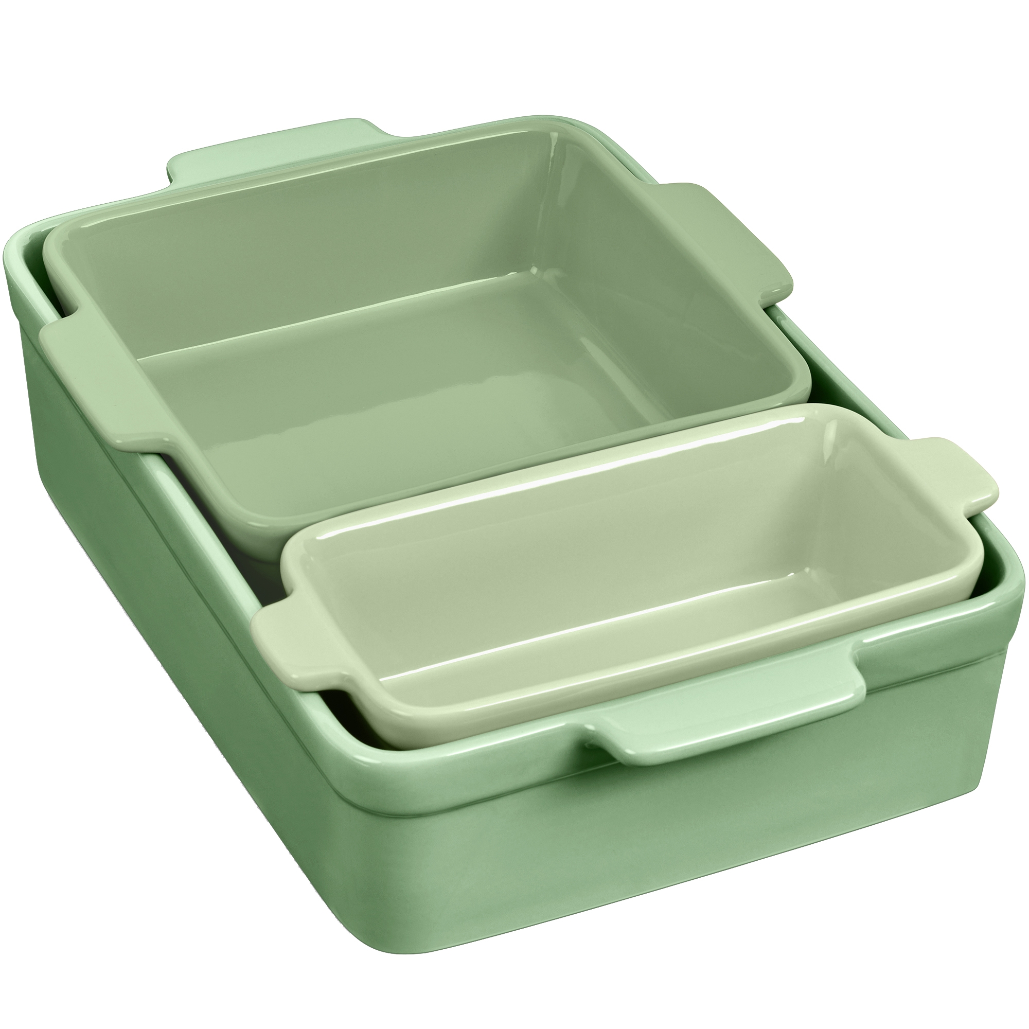 Best Choice Products 3-Piece Ceramic Bakeware Set, Stoneware Baking Dishes, Casserole Serving Set - Sage Green