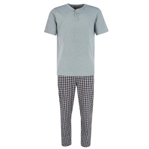 Ten West Apparel Men's Henley Short Sleeve and Plaid Pajama Pant Set - 1 of 4