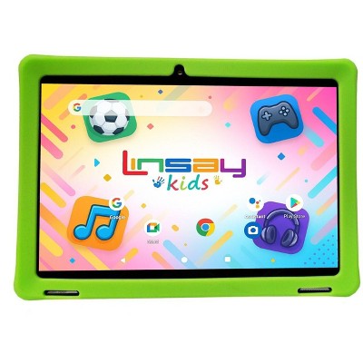 LINSAY 10.1"Octa Core  256GB Storage Android 15 Tablet with Green Kids Defender Case