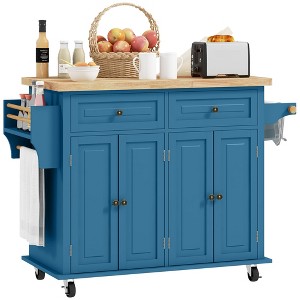 HOMCOM Kitchen Island on Wheels, Rolling Cart with Rubber Wood Top, Spice Rack, Towel Rack & Drawers for Dining Room - 1 of 4