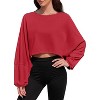 Comfort Cropped Sweatshirt with Long Balloon Sleeves Loose Fit Crew Neck Casual Workout Top - 2 of 4