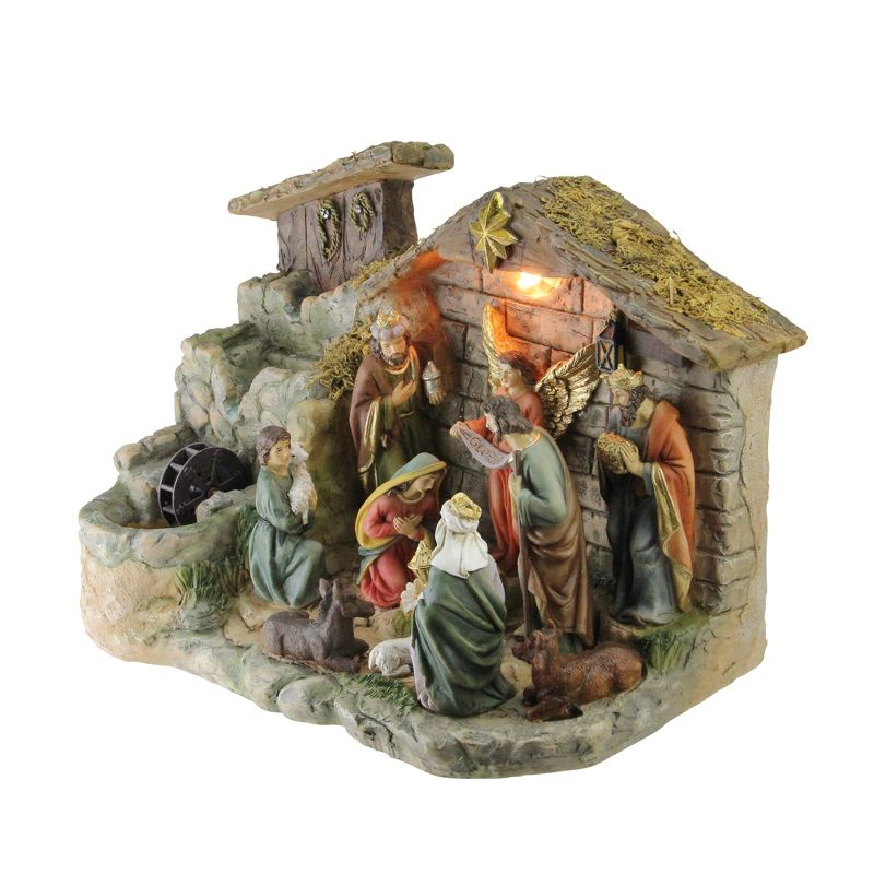 Northlight 11-Piece Pre-Lit Brown Christmas Nativity Figurine Set with Water Fountain 11" - Warm White Light, 3 of 5