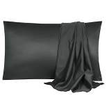 2 Pcs Queen(20"x30") Silky Satin Luxury Pillow Cases Black - PiccoCasa