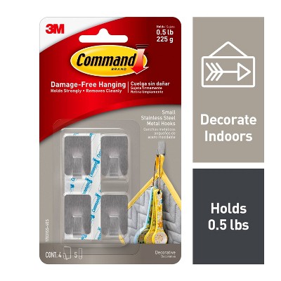 Command Small Sized Metal Decorative Hooks Stainless Steel