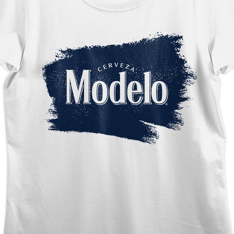 Modelo Distressed Patch Logo Crew Neck Short Sleeve White Women's T-shirt, 2 of 3
