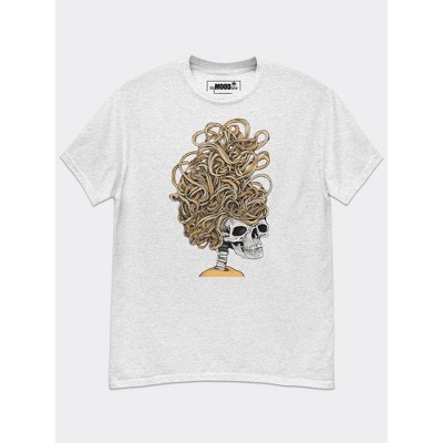 MyMoodTee Women’s Noodle Head Cotton Graphic Tee – Funny Skeleton Pasta Shirt