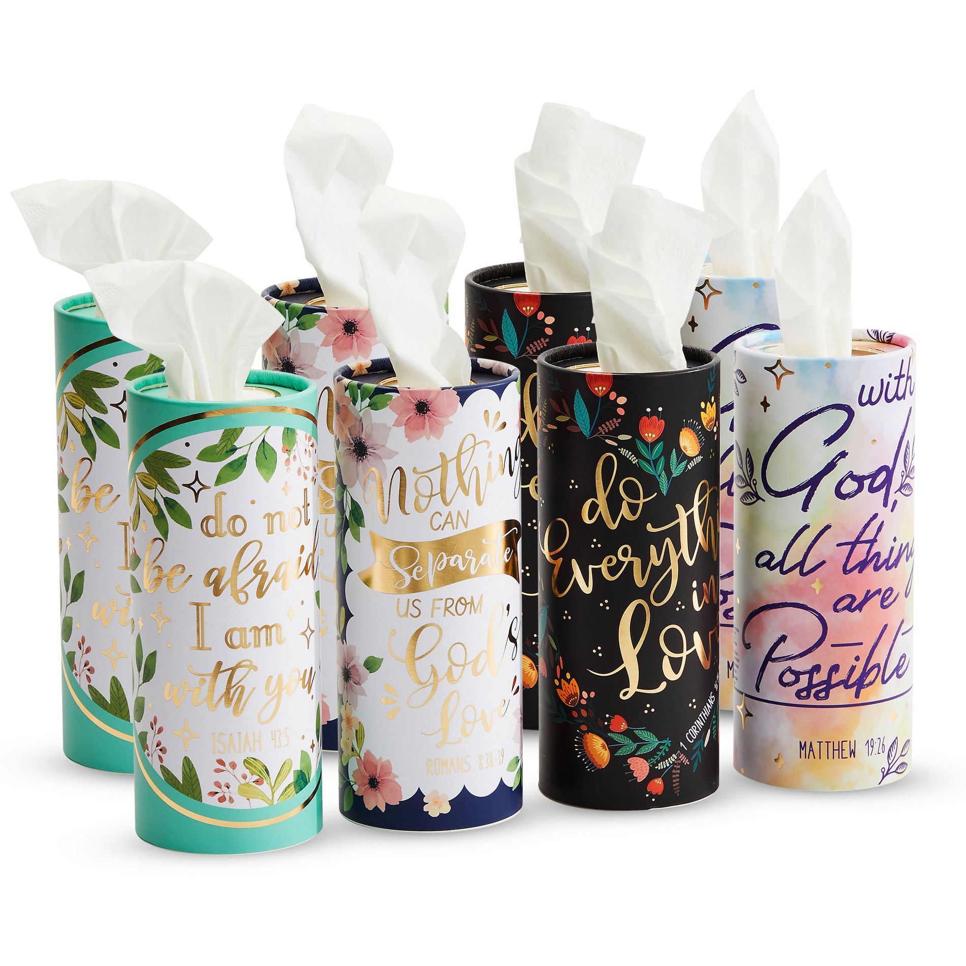 Zodaca 8-Pack Round Tissue Boxes - Travel Size Cylinder (50 Tissues Per Container) - Religious Quotes