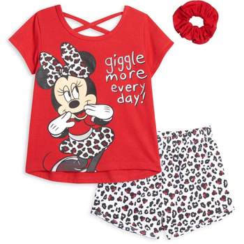 Disney Minnie Mouse T-Shirt French Terry Shorts and Scrunchie 3 Piece Outfit Set Infant to Big Kid