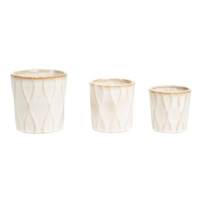 Transpac Ceramic 5.3 in. Wavy Planters Set of 3