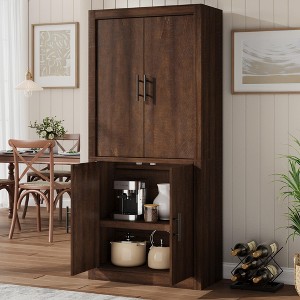 Wooden storage cabinet, four-door design, adjustable shelves, farmhouse style, large storage capacity, suitable for dining room, living room, bedroom - 1 of 4