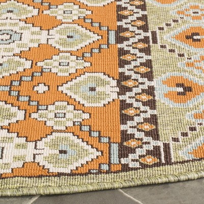 Green and Terracotta Round Reversible Synthetic Area Rug