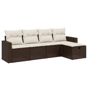 vidaXL 5 Piece Patio Sofa Set with Cushions Brown and Cream Poly Rattan - Without Storage - 1 of 4