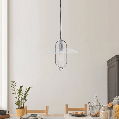 Sleek Chrome Elongated Metal Pendant with Clear Glass Shade