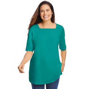 Woman Within Perfect Elbow-Sleeve Square-Neck Tee - 1 of 4