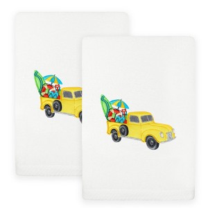 Linum Home Textiles SUMMER TRUCK - Embroidered Luxury 100% Turkish Cotton Hand Towels (Set of 2) - 1 of 2