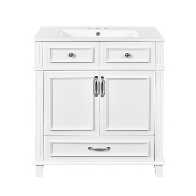 YOOCOZZ Wooden Retro Bathroom Vanity with Ceramic Sink, Storage Cabinet and Drawers