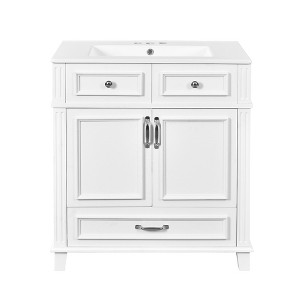 YOOCOZZ Wooden Retro Bathroom Vanity with Ceramic Sink, Storage Cabinet and Drawers - 1 of 4