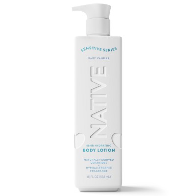 Native Sensitive Series 48H Hydrating Body Lotion - Hypoallergenic - Bare Vanilla - 18 fl oz: Bottle, Whole Body, Combination Skin