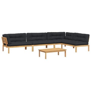 vidaXL Pallet Sofa Set Black,Brown Acacia Wood, Polyester Large Modular - 1 of 4