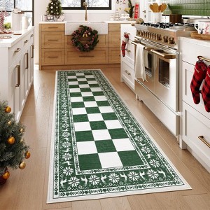 Red Runner Rug,Washable Rug for Christmas Decor,Indoor Non Slip Carpet,Checkered Soft Low Pile Christmas Rugs for Kitchen,Entryway,Living Room,Bedroom - 1 of 4