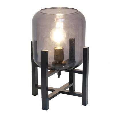 Black Wood Mounted Nightstand Lamp with Smoke Glass Barrel Shade
