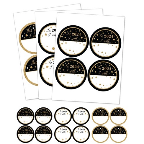 New Year's Eve - Gold - 2024 New Years Eve Resolution Party Name Tags - Party Badges Sticker Set of 12