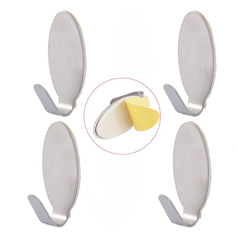 Unique Bargains Stainless Steel Oval Shaped Self Adhesive Wall Hooks and Hangers Silver Tone 6 Pcs, 4 of 6