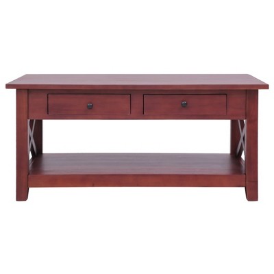 Classic Brown Solid Mahogany Wood Coffee Table with Storage