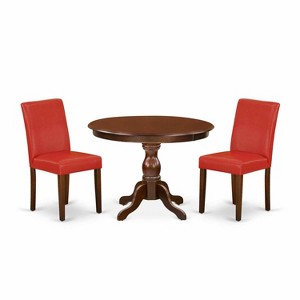 3-Piece Mahogany Finish Solid Wood Top-Dining Room Set with High Back-Seats 4 - 1 of 4