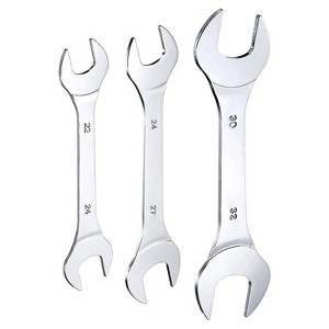 Unique Bargains CR-V Steel Mirror Polished Ultra-Thin Small Flat Head Double Open End Wrenches 3 Pcs 22x24mm / 24x27mm / 30x32mm - 1 of 4