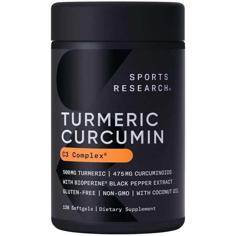 Sports Research Turmeric Curcumin, 500 mg, 120 Softgels, 1 of 4