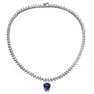 Guili Luxurious hear tennis necklace with stunning sapphire blue heart charm - Elegant sophisticated jewelry for a touch of glamour - 1 of 4