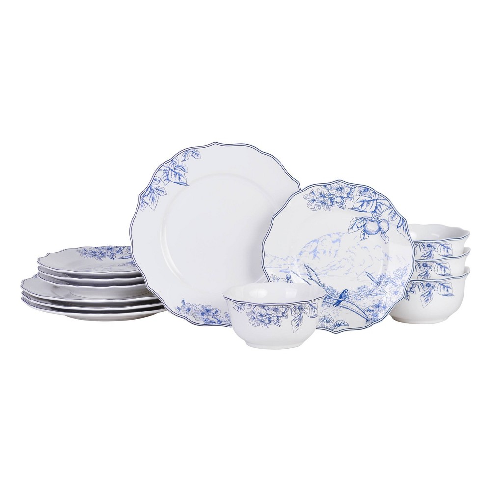 Photos - Glass 222 Fifth 12pc Hudson Valley Dinnerware Set Blue/White