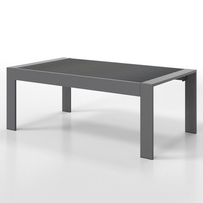 NAYSAYE Patio End Table All Weather Aluminum Coffee Table with WPC Top for Outdoor Use, Gray, 43"*24"*16"