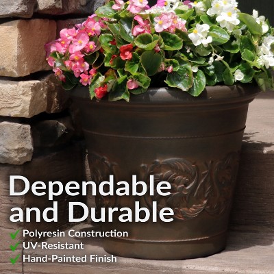 Arabella Rust Finish Polyresin Outdoor Planter Set - 16"