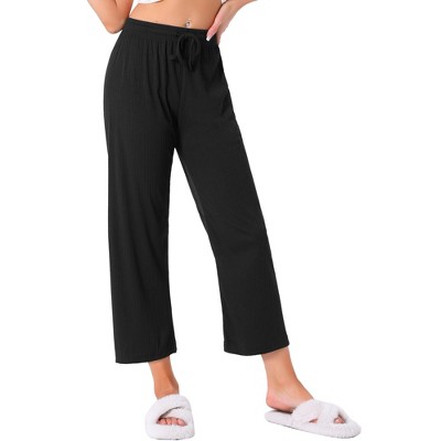 INSPIRE CHIC Women's Wide Leg High Waist Ribbed Knit Casual Bottoms Drawstring Palazzo Pants