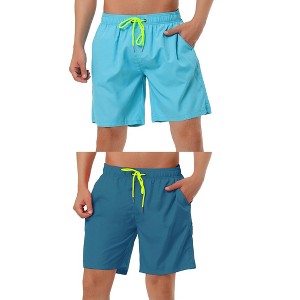 Lars Amadeus Men's Solid Color Drawstring Swimming Pool Beach Board Shorts 2 Packs - 1 of 4