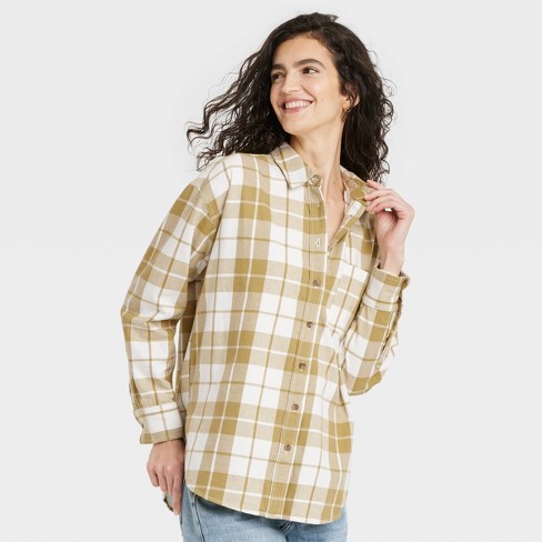 Women's Long Sleeve Flannel Button-down Shirt - Universal Thread™ Green ...