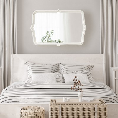 White Scalloped Rectangular Wood Wall Mirror