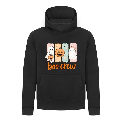 Everyday Kids “Boo Crew” Halloween Pullover Hoodie – Cute Ghosts and Pumpkins – Cozy Fall Sweatshirt for Girls, Black