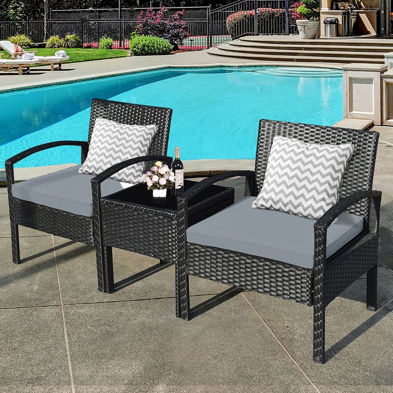 Costway 3PC Patio Rattan Furniture Set Coffee Table Conversation Sofa Cushioned, 2 of 11