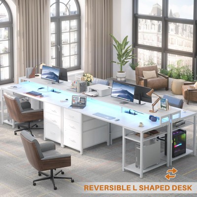 Aheaplus Computer Desk with Fabric File Drawers, Home Office Desk with Monitor Stand and Storage Shelves